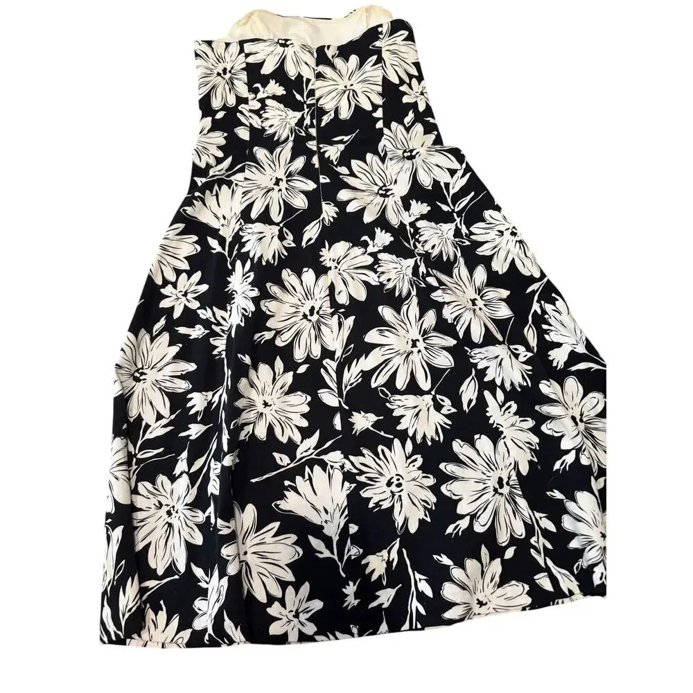 White House Black Market Dress Size 12 Black White Floral Midi A-Line Classic - Picture 10 of 10